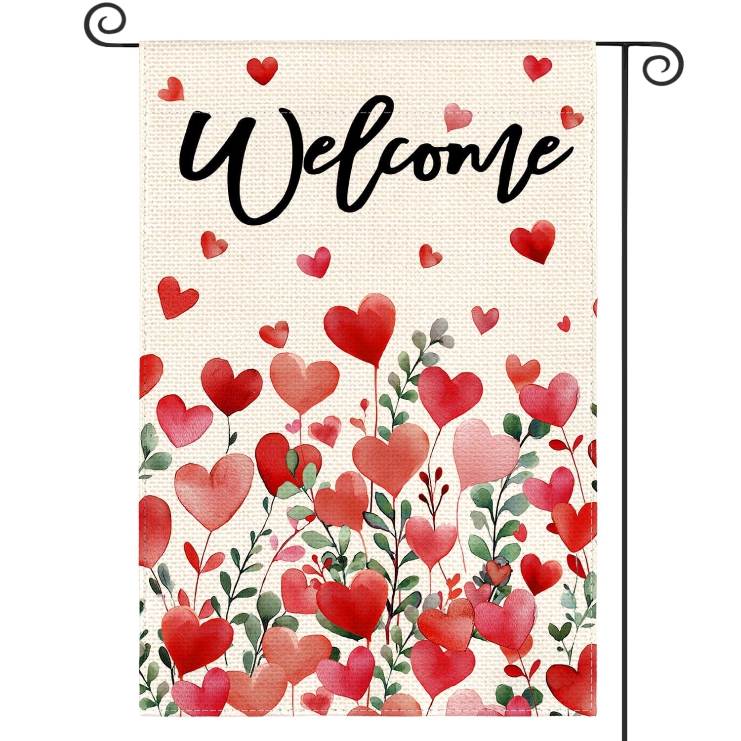 Sm:)e Love Hearts Floral Welcome Valentines Day Garden Flag 12x18 Inch