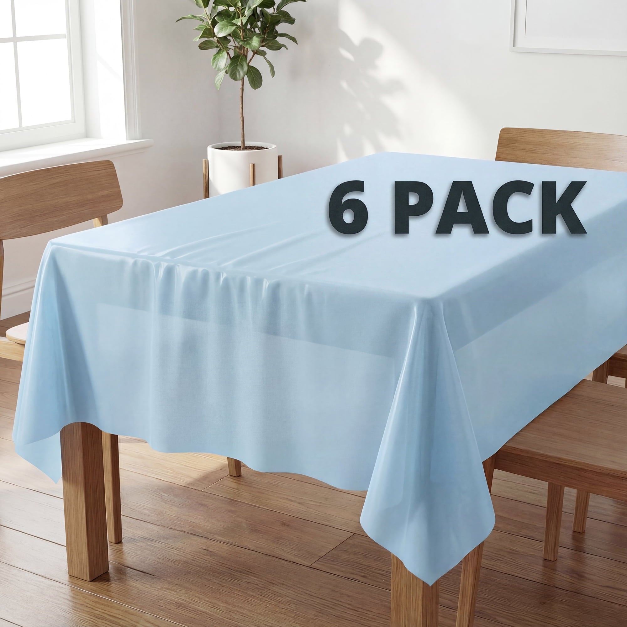 Plastic Table Cloth Disposable 6 Pack, 54 x 108 Inch, Blue, for Party Picnic Wedding