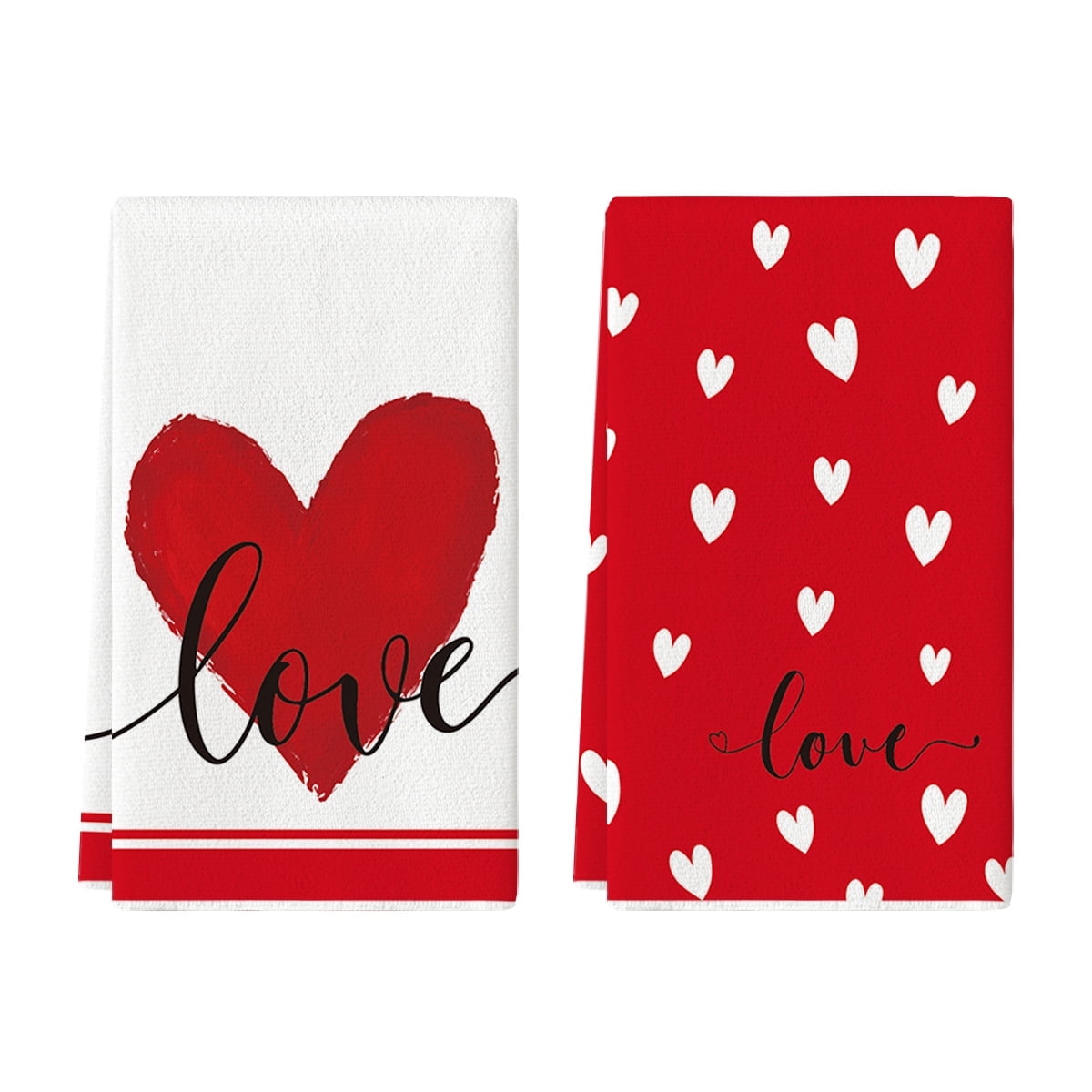 Sm:)e Valentine's Day Kitchen Dish Towels, 18x26 Inch, Set of 2, Love Red Hearts