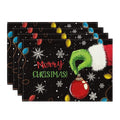 Smile Xmas Ball Merry Christmas Placemats Set of 4, 12x18 Inch Seasonal Winter Holiday Black Table Mats for Party Kitchen Dining Decoration