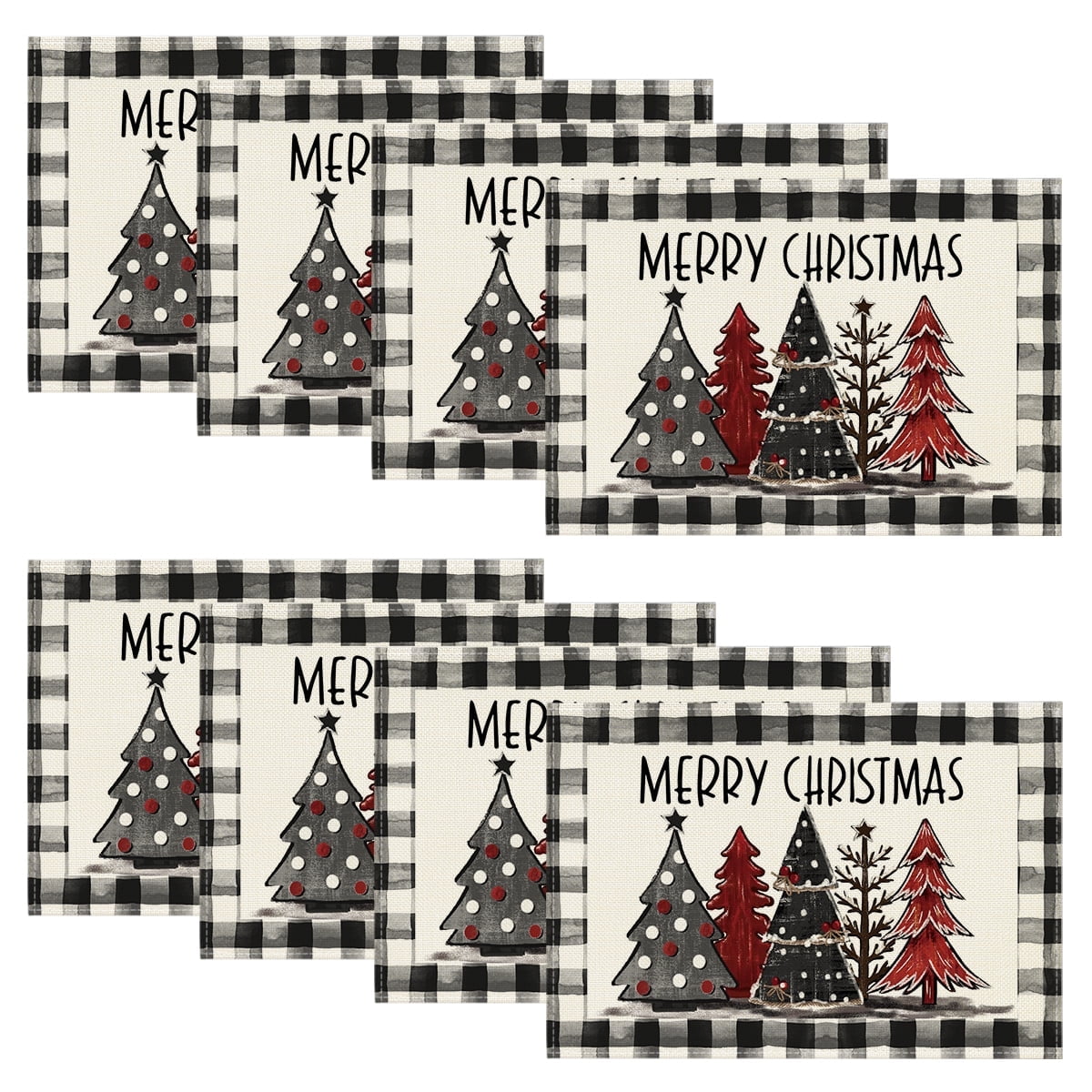 Smile Buffalo Plaid Christmas Trees Winter Placemats Set of 8, 12 x 18 Inch