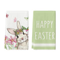 Sm:)e Floral Butterfly Bunny Easter Kitchen Dish Towels 18x26 Inch Set of 2 Green