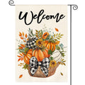 Sm:)e Fall Garden Flag 12x18 Inch Double Sided - Seasonal Decorative Flag Rustic Autumn Outdoor Yard Decor, Welcome Pumpkins and Eucalyptus