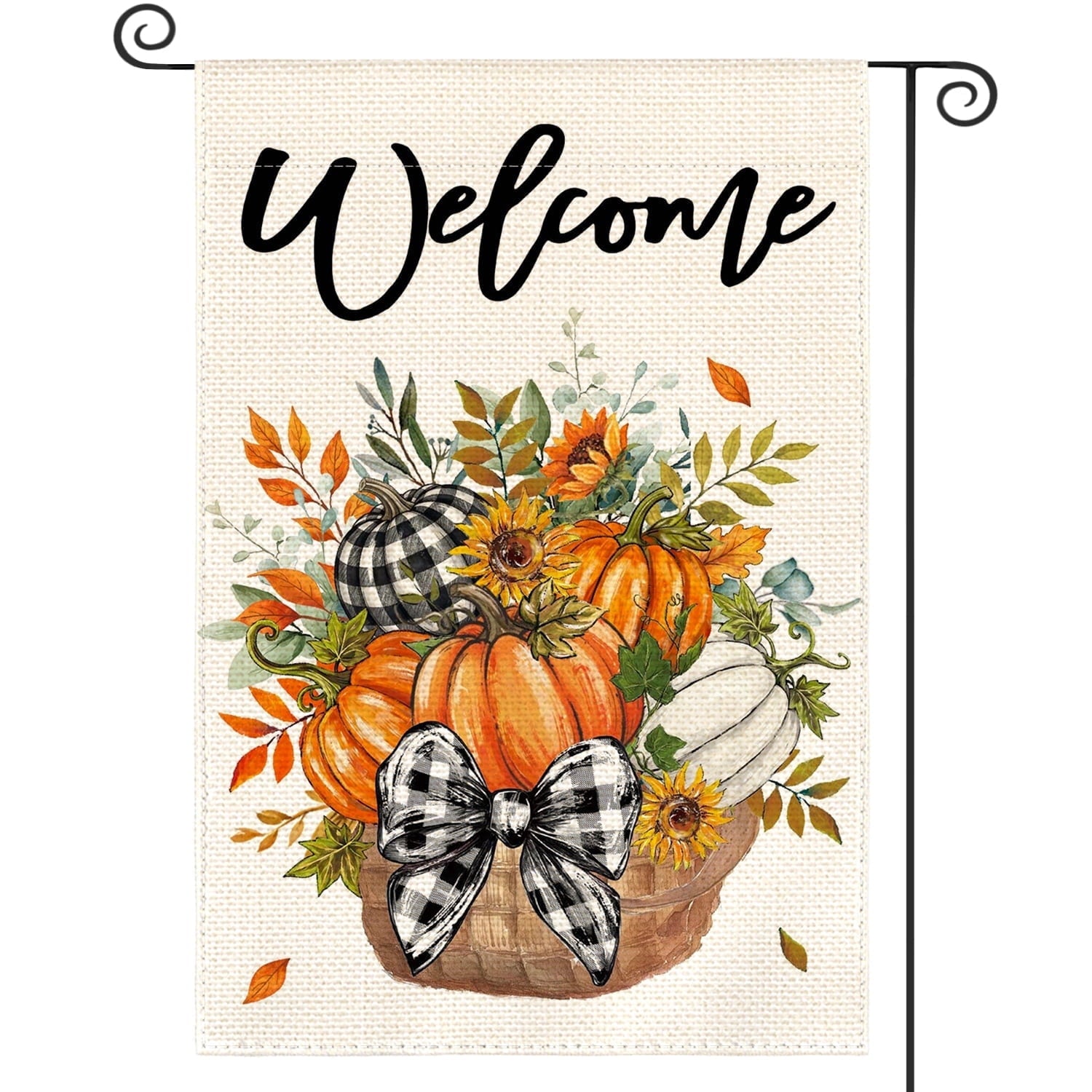 Sm:)e Fall Garden Flag 12x18 Inch Double Sided - Seasonal Decorative Flag Rustic Autumn Outdoor Yard Decor, Welcome Pumpkins and Eucalyptus