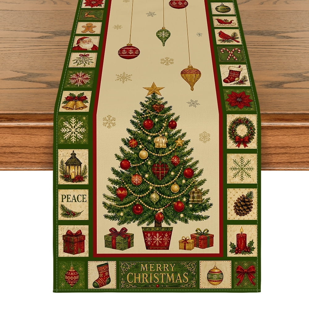 Sm:)e Plaid, Christmas Tree Gift Christmas Table Runner , 13 x 72 Inch Farmhouse Table Decor, Universal for Winter Indoor Outdoor Kitchen, Home & Party Decoration,Green
