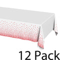 Plastic Table Cloth Disposable 12 Pack, 54 x 108 Inch, White, Red Dot, for Party Picnic Wedding