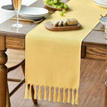 Sm:)e Yellow Tassel Table Runner, 13x48 Inch, Boho Linen Blend Rustic Farmhouse Style, Holiday Wedding Party Kitchen Table Decor
