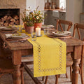 Sm:)e Yellow Table Runner, Hollow Out Laser Cut Solid Color, Seasonal Summer Washable Kitchen Dining Table Decoration for Home Party Decor 13x120 Inch