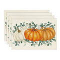 Smile Orange Pumpkins Eucalyptus Leaves Fall Placemats Set of 4, 12x18 Inch Autumn Thanksgiving Holiday Table Mats for Party Kitchen Dining Decor