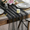 Sm:)e 3PCS Pearl Black Gauze Table Runner 120 Inch 10FT, Table Decor for Wedding Anniversary Birthday Outdoor Home Party Table