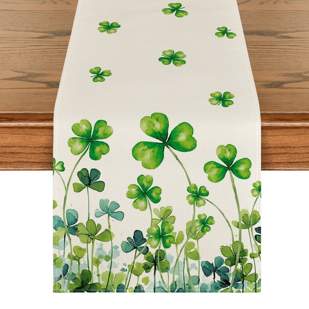 Sm:)e St Patricks Day Shamrock Table Runner 13 x 72 Inch, Home Kitchen Seasonal Decoration Holiday Table Decor