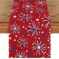 Sm:)e Firework 4th of July Table Runner 13x72 Inch, Durable and Easy Cleaning Perfect for Independence Day Celebration and Family Gathering,Red