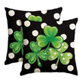 Sm:)e Saint Patricks Day Pillow Covers Set of 2, Black, 18x18Inch Green Shamrocks Lucky Outdoor Cushion Case for Sofa Couch