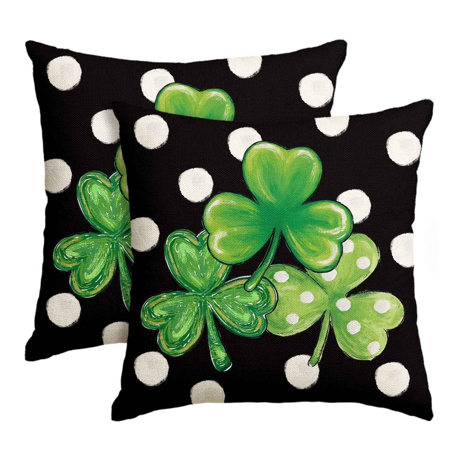 Sm:)e Saint Patricks Day Pillow Covers Set of 2, Black, 18x18Inch Green Shamrocks Lucky Outdoor Cushion Case for Sofa Couch
