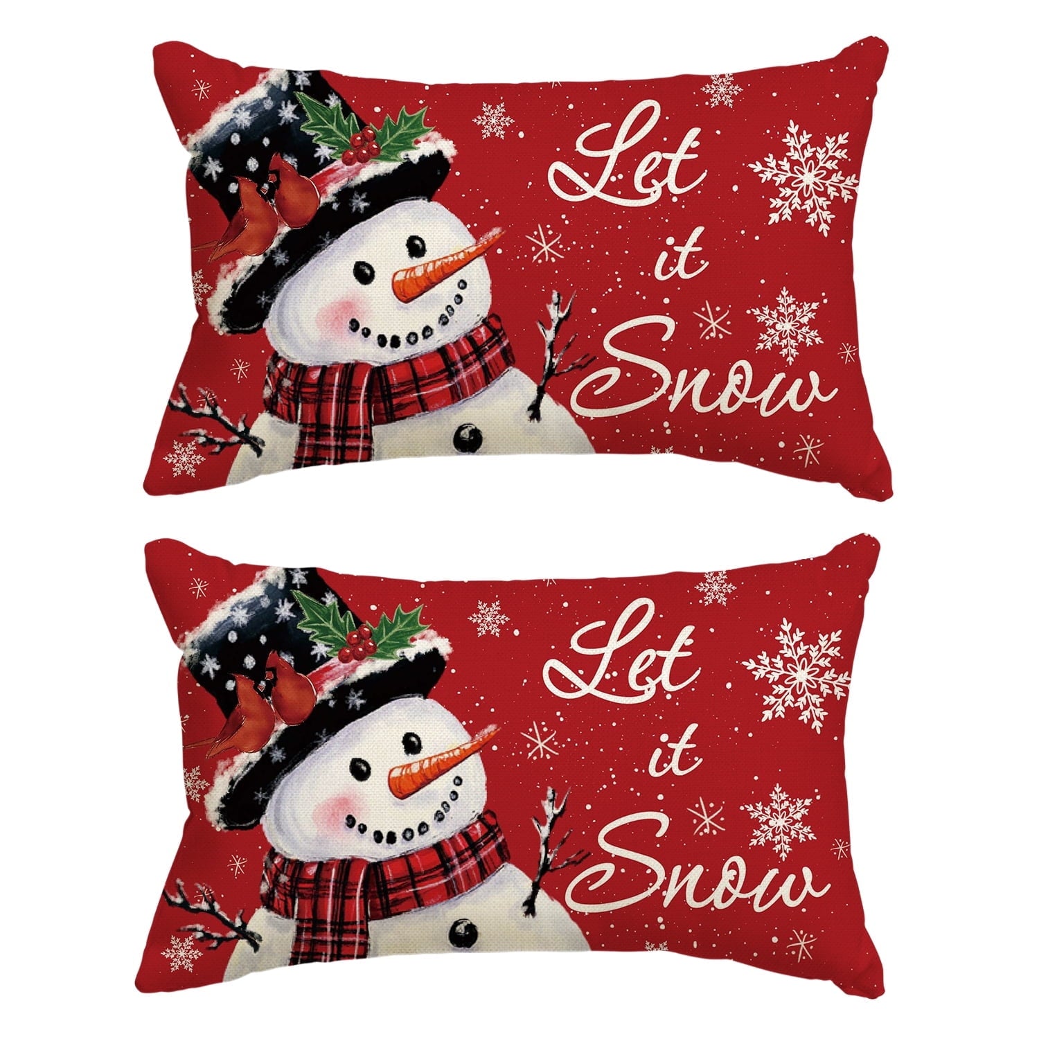 Sm:)e Snowman Red Winter Christmas Throw Pillow Cover 12x20 Inch Set of 2