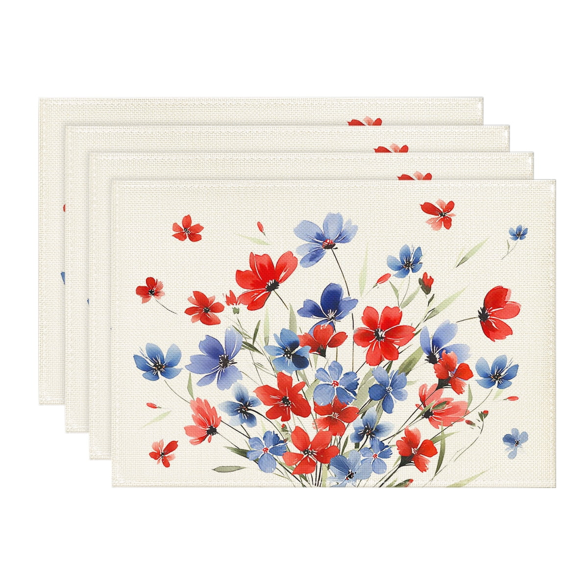 Sm:)e Floral Summer Patriotic 4th of July Placemats 12 x 18 Inch Set of 4