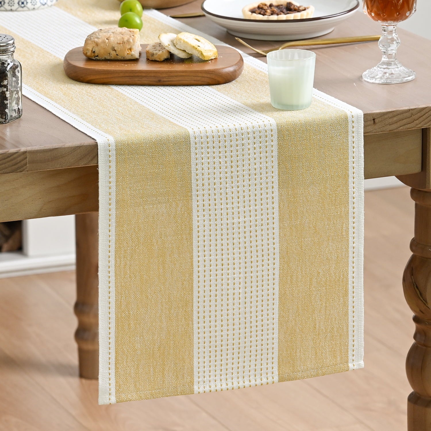 Sm:)e Yellow Farmhouse Rustic Table Runner£¬Seasonal Fabric Kitchen Dining Holiday Wedding Table Decor for Home Party Indoor 13x90 Inch