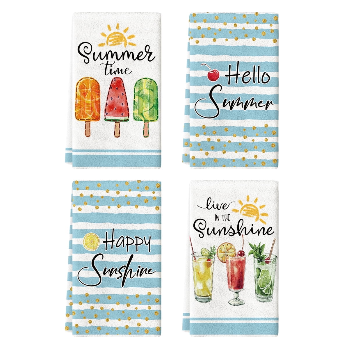 Sm:)e Ice Cream Summer Kitchen Dish Towels 18x26 Inch Set of 4, Stripe