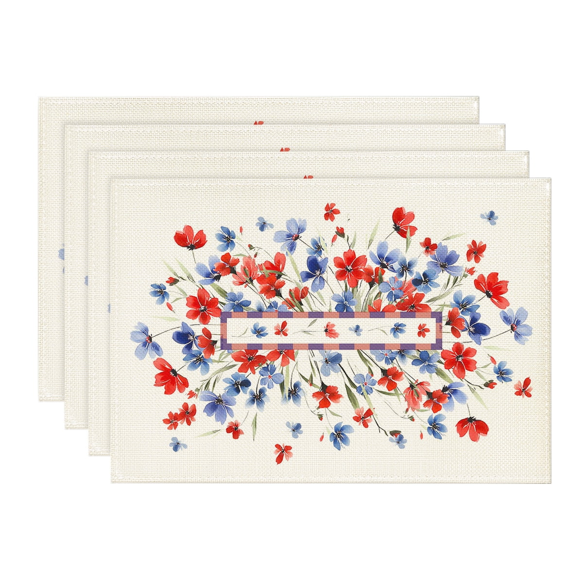 Sm:)e Watercolor Floral Poppy Eucalyptus Summer and 4th of July Placemats Set of 4,Seasonal Summer Washable Kitchen Dining,12 x 18 Inch