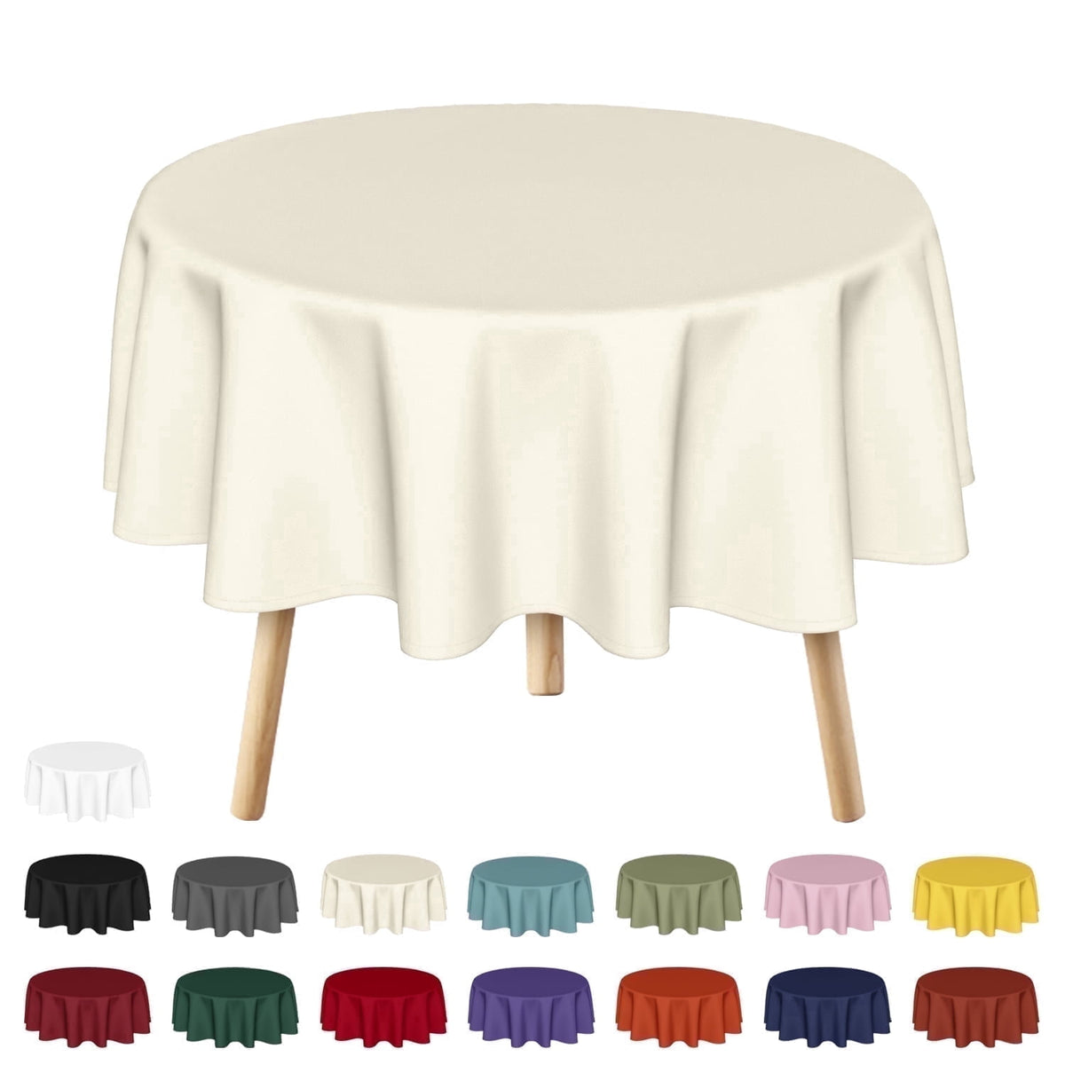 Sm:)e Stain and Wrinkle Resistant Fitable Beige Table Cloth 70 Inch Round, Reusable and Washable Polyester Fabric Table Covers for Party, Wedding and Banquet Decoration 6ft Table