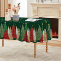 Sm:)e Christmas Tablecloth 60x84 Inch Oval, Trees Green Washable Table Cover for Party Picnic Dinner Decor