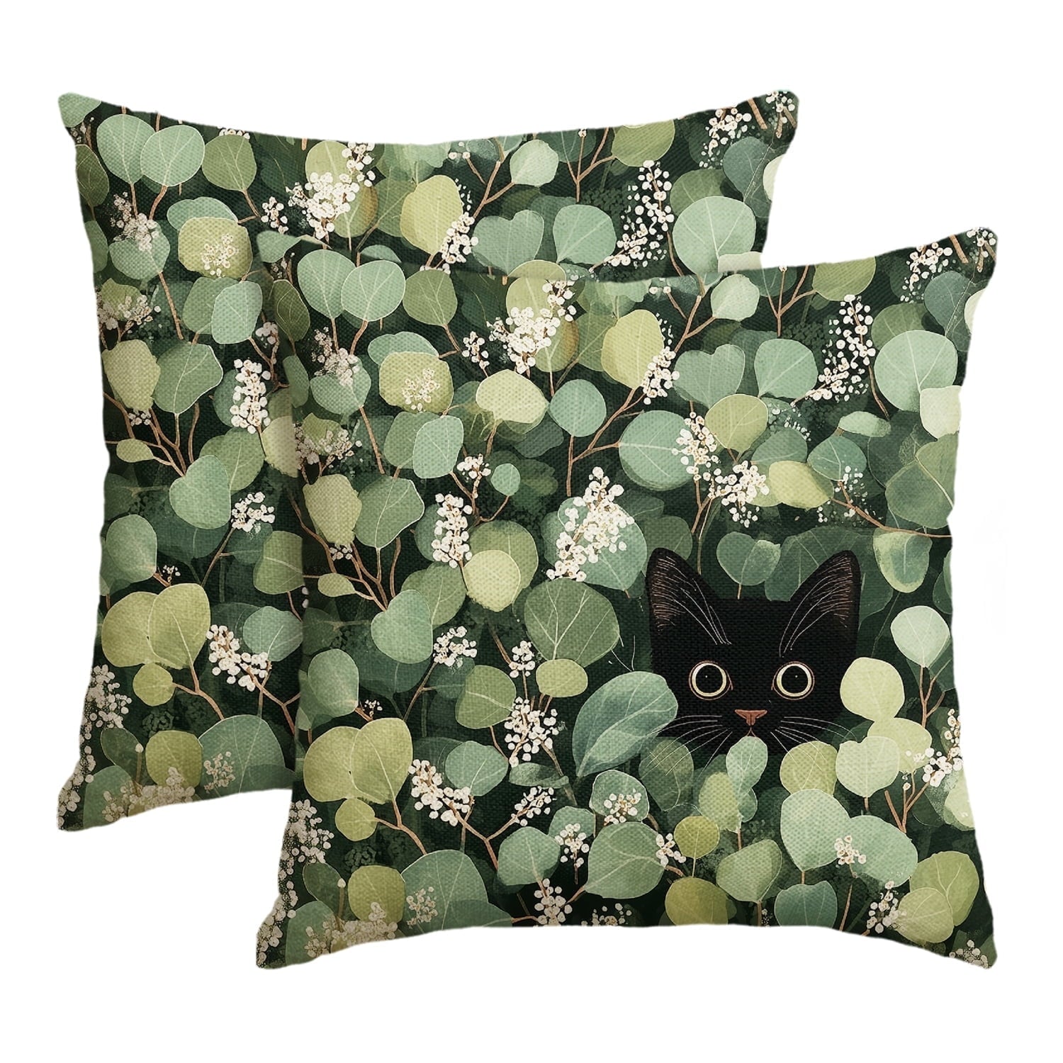 Sm:)e Eucalyptus Black Cat Spring Pillow Covers Set of 2,18x18 Inch