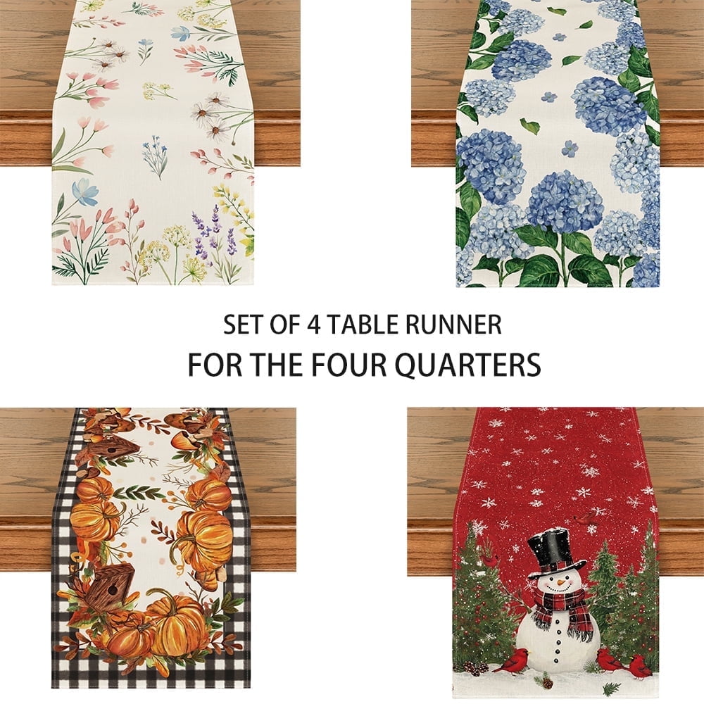 Sm:)e All Seasons Seasonal Decorative Set of 4 Table Runner for Dining Table 13 x 72 Inch, Spring, Summer, Autumn and Winter£¬ Farmhouse Kitchen Dining Room Decoration