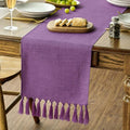 Sm:)e Lilac Purple Tassel Table Runner, 13x90 Inch, Boho Linen Blend Rustic Farmhouse Style, Holiday Wedding Party Kitchen Table Decor