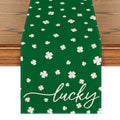 Smile Lucky Green Shamrock St. Patrick's Day Table Runner 13 x 36 Inch, Home Kitchen Seasonal Decoration Holiday Table Decor