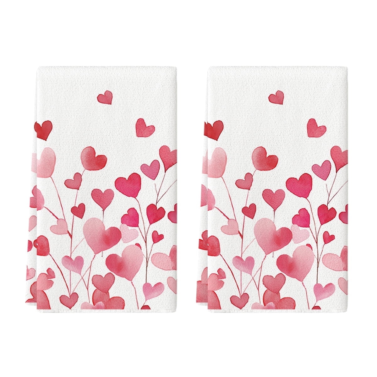 Sm:)e Valentine's Day Kitchen Dish Towels, 18x26 Inch, Set of 2, Heart Flowers