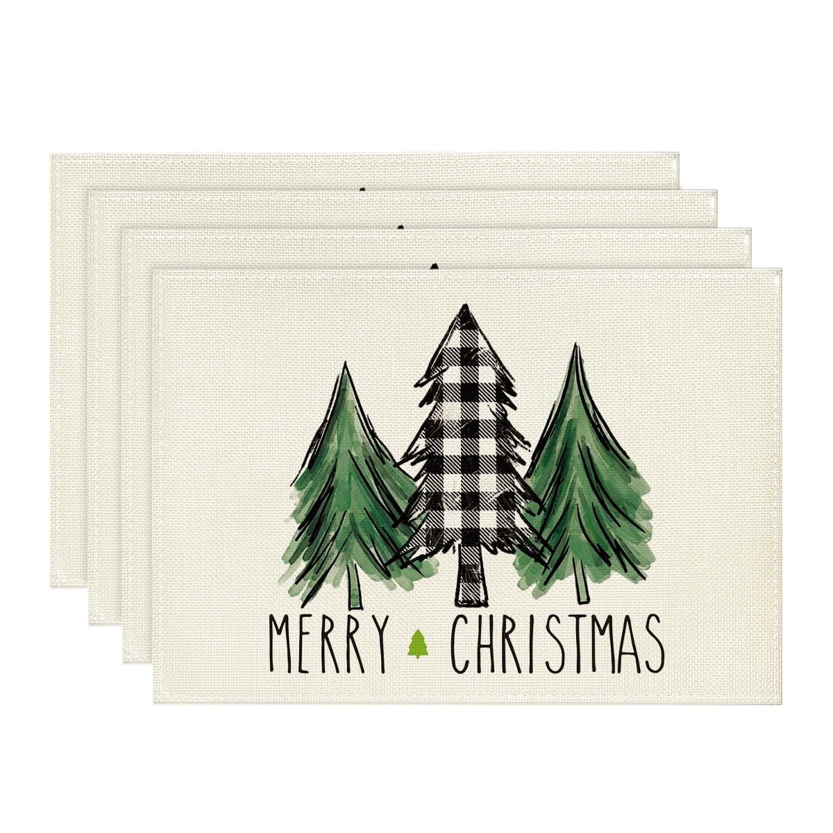 Smile Trees Merry Christmas Placemat for Dining Table 12 x 18 Inch Set of 4