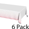 Plastic Table Cloth Disposable 6 Pack, 54 x 108 Inch, White, Pink Dot, for Party Picnic Wedding