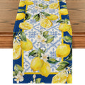 Sm:)e Floral Lemon Summer Table Runner 13 x 72 Inch, Blue Tiles Summer Holiday Tasty Fruit Healthy Fruit Watercolor Rustic Botanic Table Cover