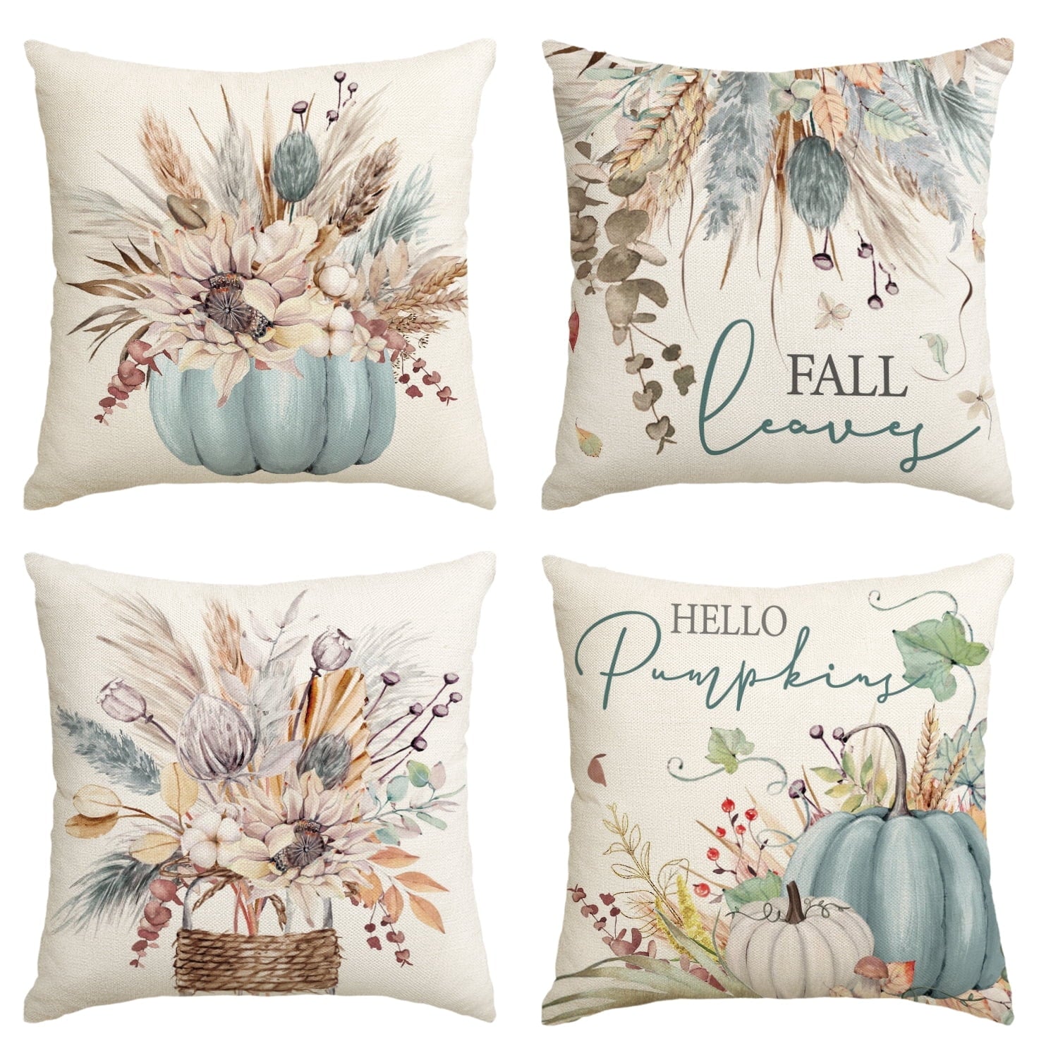 Sm:)e Blue Pumpkin Autumn Fall Thanksgiving Throw Pillow Covers, 20x20 Inch Seasonal Cushion Case for Sofa Couch Set of 4