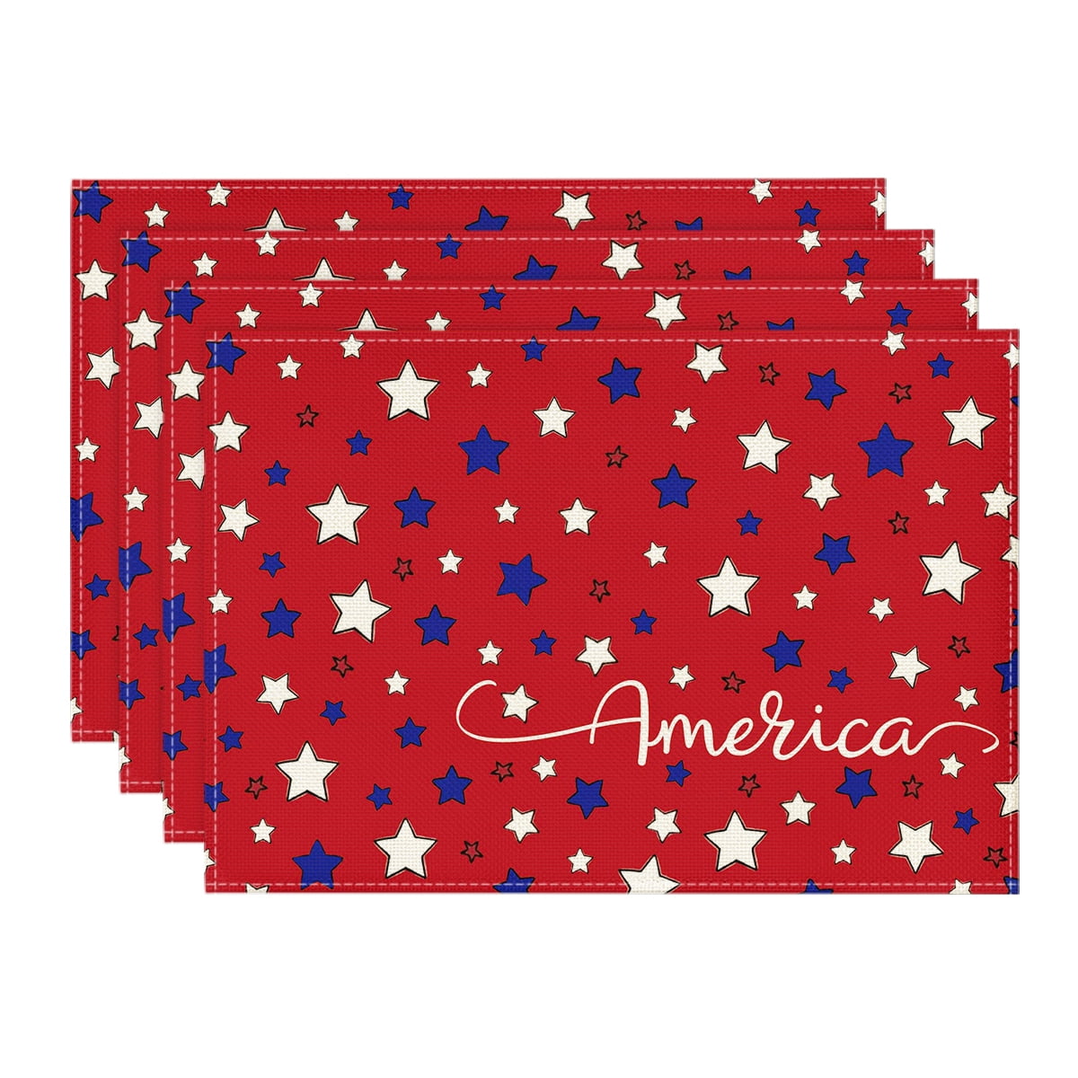 Sm:)e American Star Firework Summer Patriotic Fourth of July Placemats 12x18 Inch Set of 4 Red