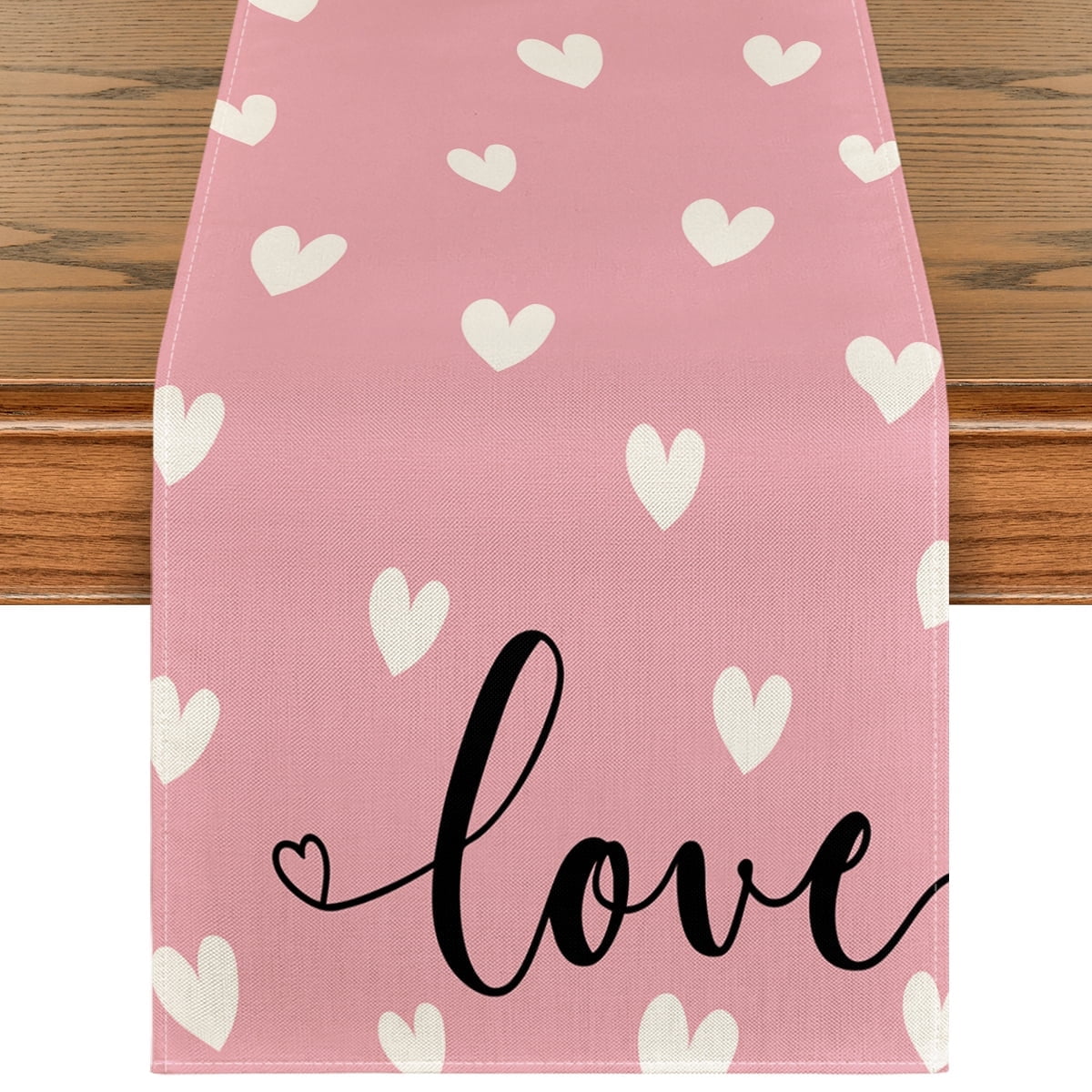 Sm:)e Pink Love Heart Valentine Table Runner 13 x 72 Inch, Holiday Home Kitchen Dining Table Decoration