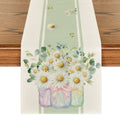 Sm:)e Eucalyptus Leaves Daisy Spring Table Runner for Summer 13 x 60 Inch