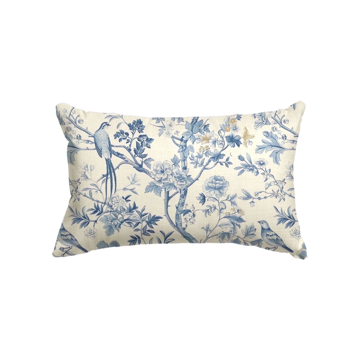 Sm:)e Chinoiserie Trees and Birds Blue and White Throw Pillow Cover, 12 x 20 Inch Cushion Case Outdoor Decoration for Sofa Couch Farmhouse