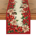 Sm:)e Red White Poinsettia & Pine Cone Christmas Table Runner, 13 x 72 Inch Red Farmhouse Table Decor, Universal for Indoor Outdoor Kitchen, Home & Party Decoration