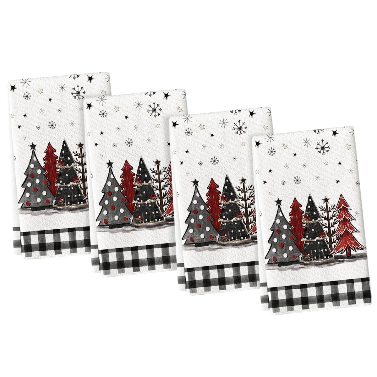 Sm:)e Festive Kitchen Towels Holiday Decor Buffalo Plaid Polyester Dish Towels (4 Count)