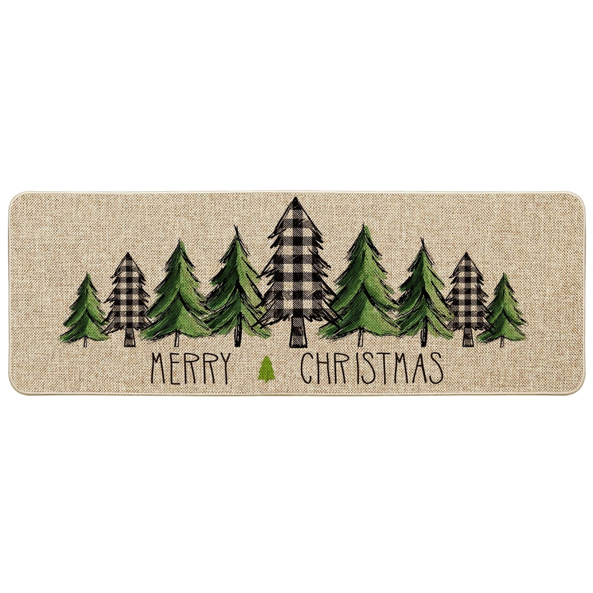 Sm:)e Merry Christmas Trees Christmas Decorative Doormat, Seasonal Winter Christmas Holiday Low-Profile Floor Mat Switch Mat for Indoor Outdoor 17 x 47 Inch