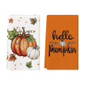 Sm:)e Orange Pumpkin Fall Dish Towels Set of 2, 18x26 Inch, Farmhouse Maple Leaves Autumn Decor Hand Towels