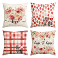 Sm:)e Love Heart Hugs and Kisses Flowers Valentines Day Pillow Cover 18x18 Inch Set of 4