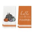 Sm:)e Hello Pumpkin Orange Thanksgiving Kitchen Dish Towels 18x26 Inch Set of 2