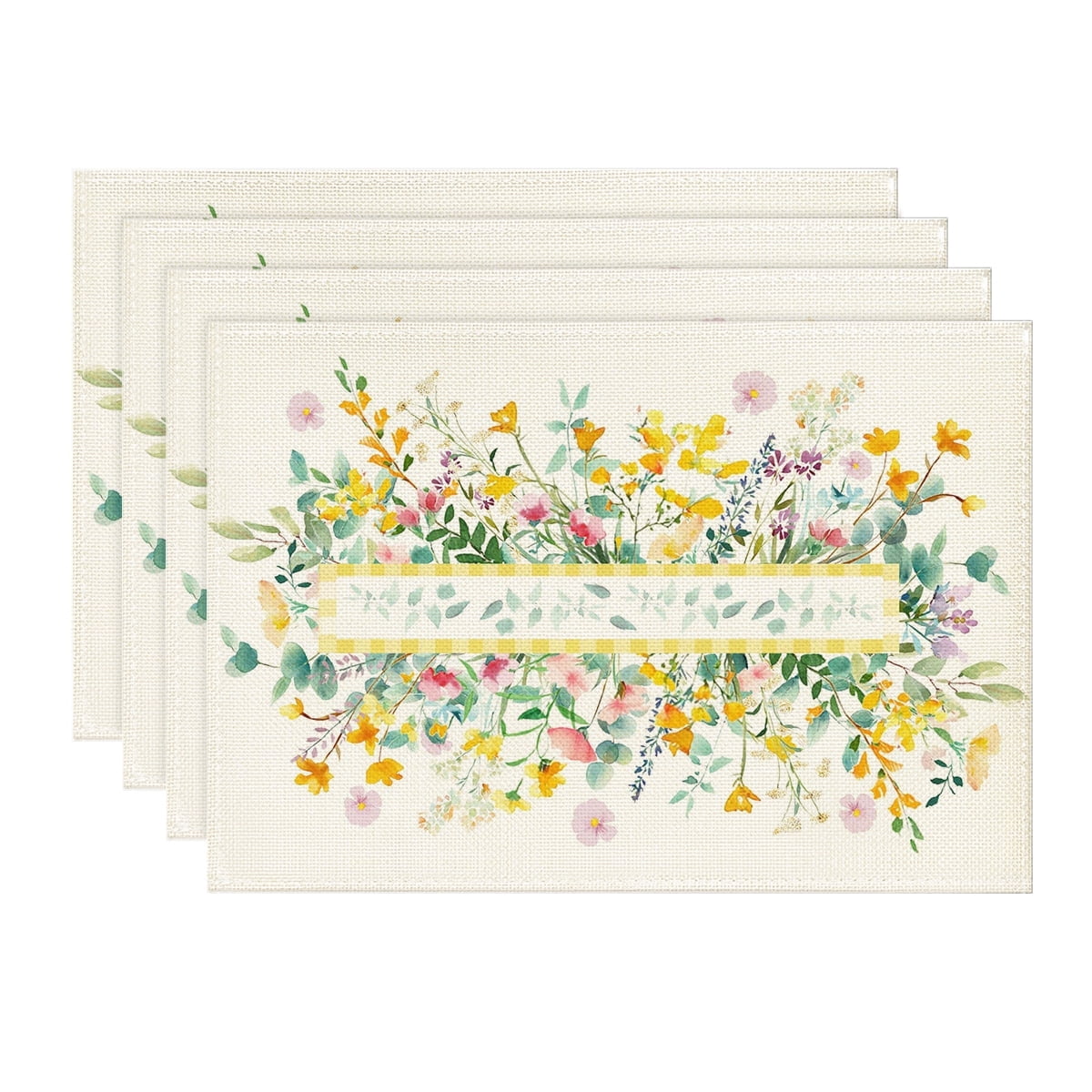 Sm:)e Flower Floral Placemats for Spring Summer 12 x 18 Inch Set of 4
