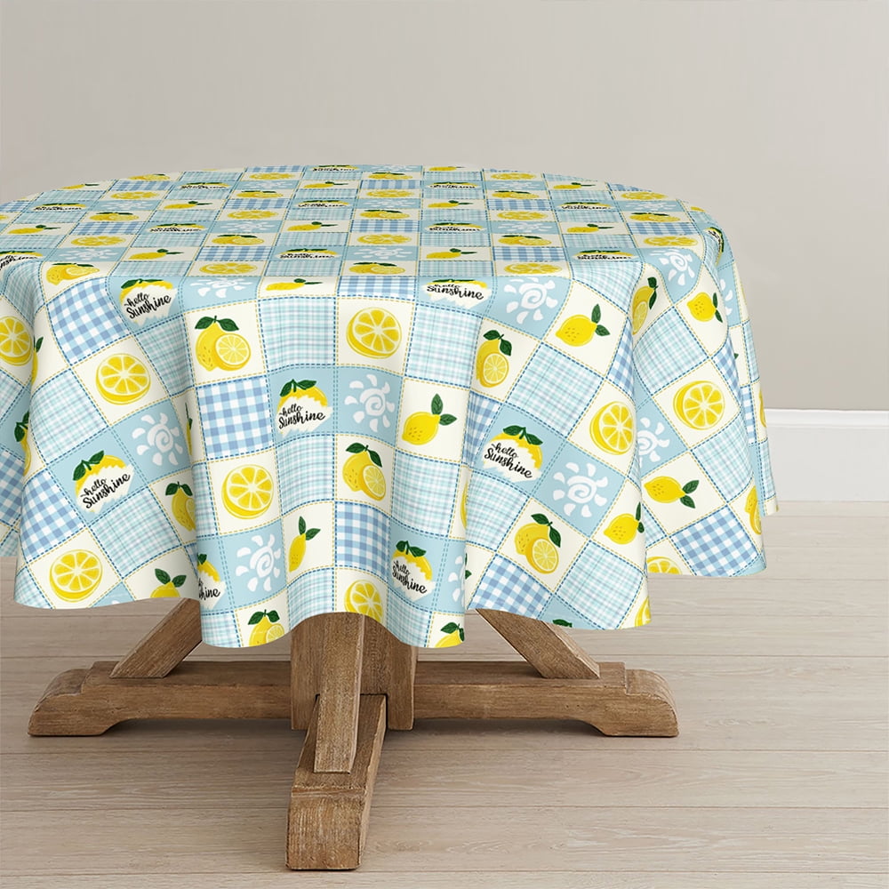 Sm:)e Hello Sunshine Lemon Summer Tablecloth Round 60 Inch, Puzzle Dining Table Decor
