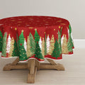 Sm:)e Christmas Tablecloth 70 Inch Round, Christmas Trees Red Washable Table Cover for Party Picnic Dinner Decor