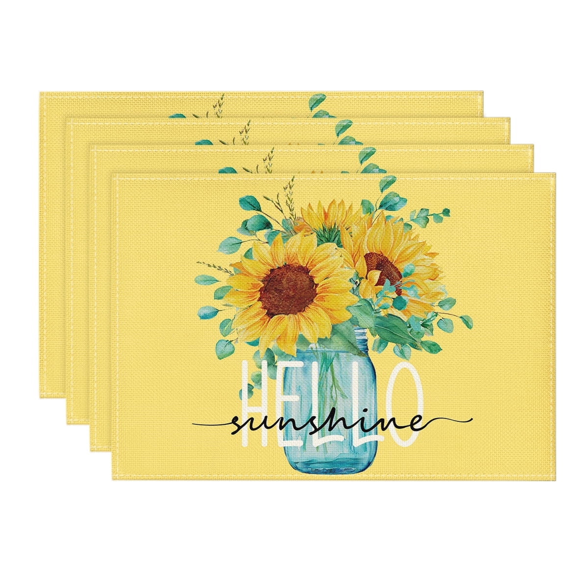 Sm:)e Hello Sunshine Sunflower Summer Placemats for Dining Table 12 x 18 Inch Set of 4 Yellow