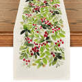 Smile Watercolor Holly Christmas Table Runner 13 x 36 Inch