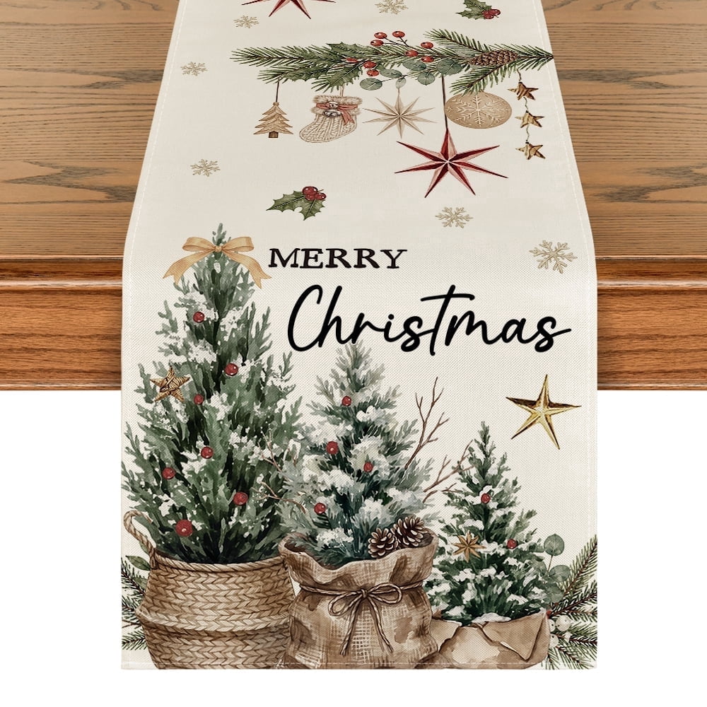 Sm:)e Green Cedar Tree Eucalyptus Christmas Table Runner, 13 x 72 Inch Farmhouse Table Decor, Universal for Winter Indoor Outdoor Kitchen, Home & Party Decoration